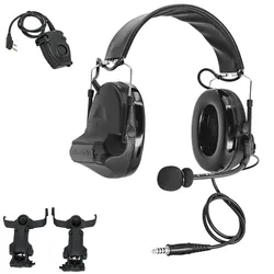 Airsoft tiro redução de ruído fone de ouvido comtacii fone + 2pin peltor ptt capacete arco faixa adaptador (bk)