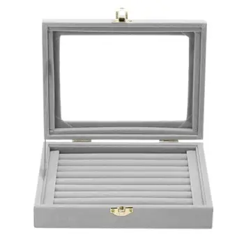 

Velvet Glass Jewelry Ring Display Box Tray Holder Storage Box Organizer