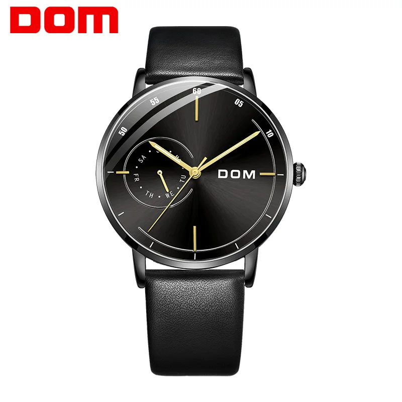 

DOM Mens Waterproof Watches Genuine Leather Strap Slim Quartz Casual Business Mens Wrist Watch Top Brand Male Clock M-1273BL-1M