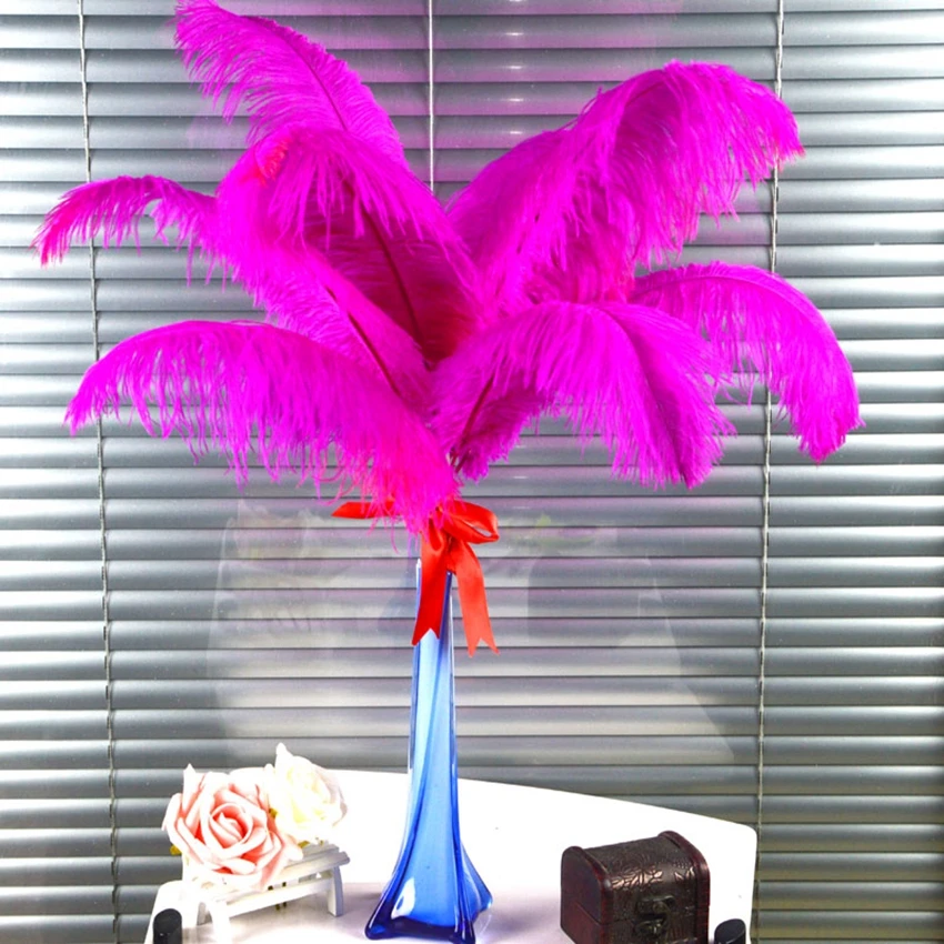 

50 Pcs / lot Natural Real 15-20cm to 55-60CM Hot Pink Dyed Ostrich Centerpieces Feathers plumes for party / wedding decorative