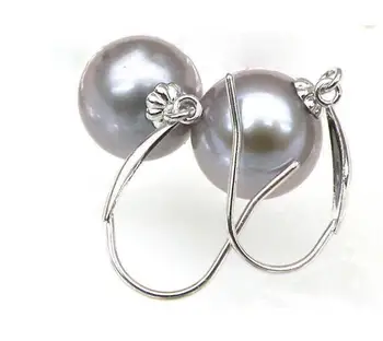 

Jewelry Jade Earring Genuine +++ 8mm silver gray akoya pearl dangle earring 14k solid white gold Free Shipping