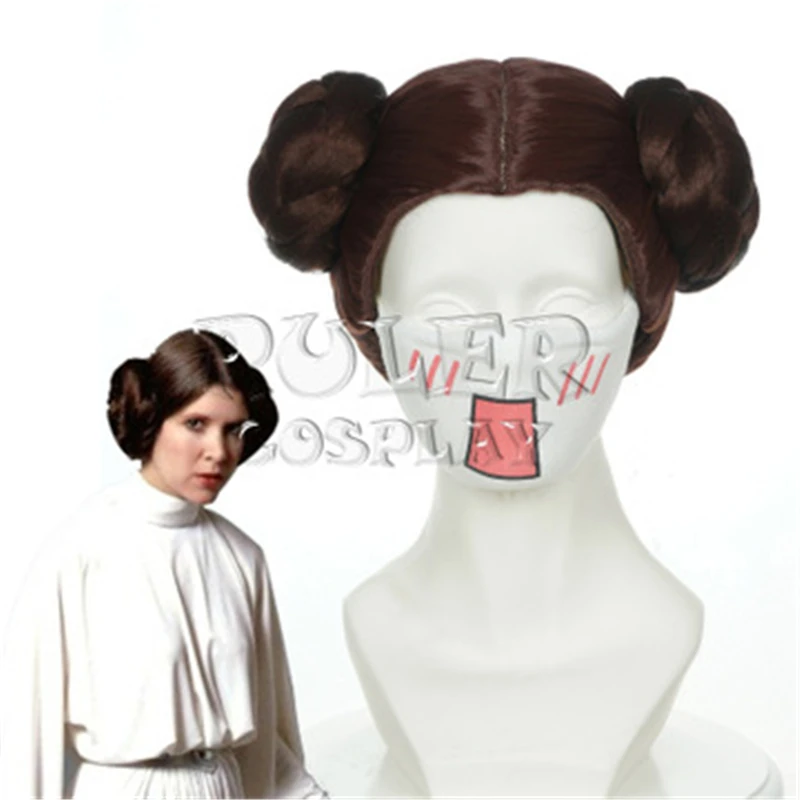 

Movie Star Wars Princess Leia Organa Solo Wig Short Brown Cosplay Wigs with Two Buns for Halloween Costume Props+ Wig Cap