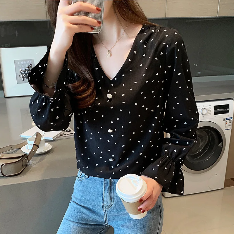 

Spring WOMEN'S Dress 2020 New Style WOMEN'S Dress Korean-style Polka Dot Chiffon Tops Women's Long Sleeve Autumn Shirt Gas Versa