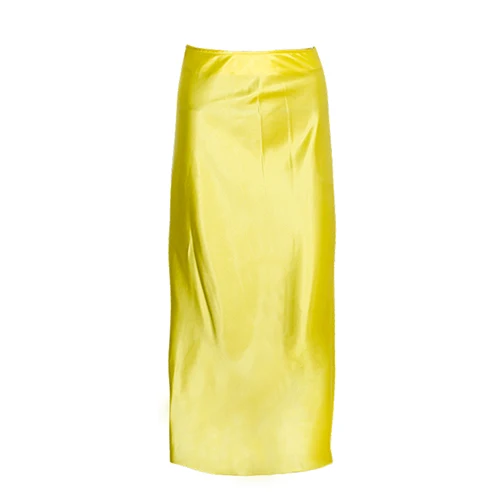 Yellow Mnealways18 Розовая атласная шелковая длинная юбка женская элегантная желтая юбка миди с высокой талией уличная Осенняя зимняя трапециевидная юбка женская - Цвет: Yellow