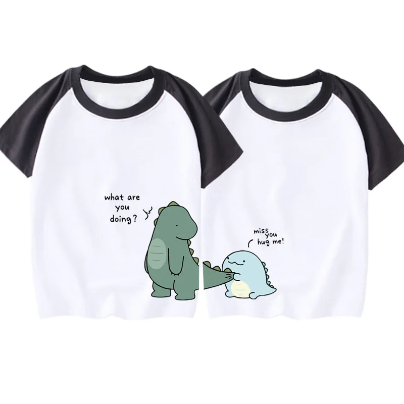 2022 Mother Kids Family Matching Outfit T-Shirts Clothes 100% Cotton Short Sleeve Dinosaurs Cartoon Parent Girls Boys Clothing 4