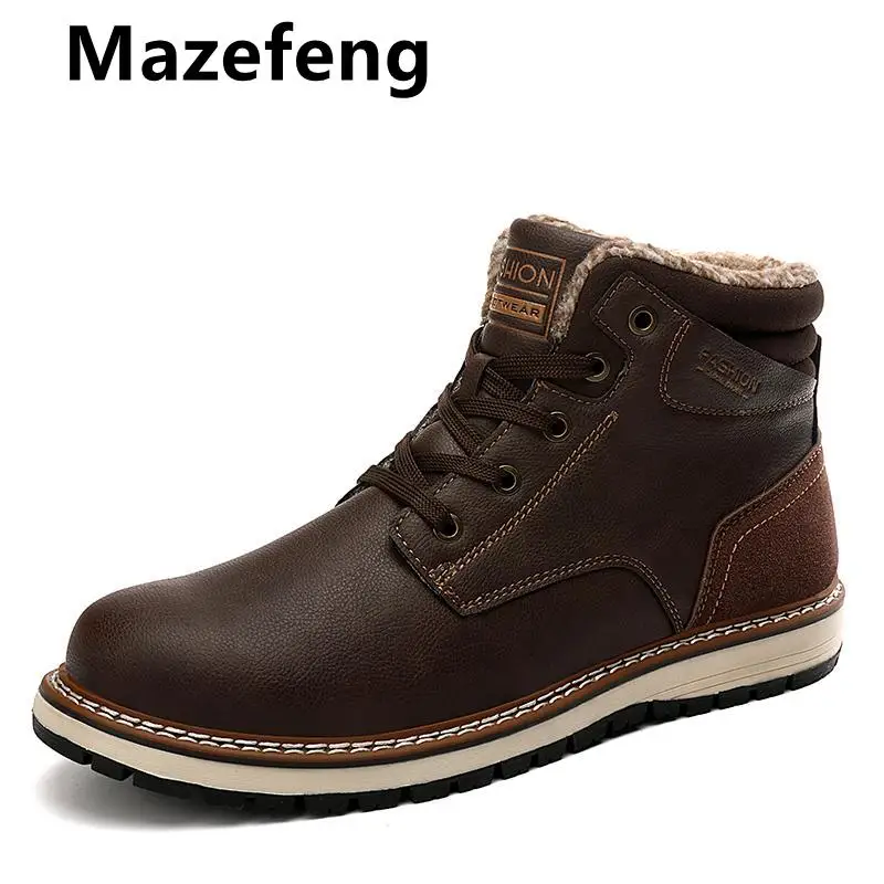 

Mazefeng New Fashion Winter Men's Boots Warm Plush Snow Boots Waterproof Leather Ankle Boots Outdoor Work Boots Men Western Boot