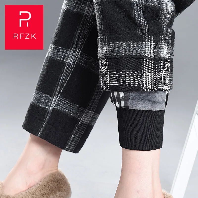 RFZK, женские пуховые штаны, верхняя одежда, зима, новинка, супер плотные, теплые, белые, утиный пух, Хлопковые Штаны, прямые, широкие, клетчатые, шерстяные
