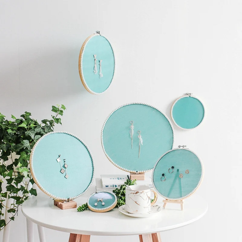 

New Style Bamboo Silk Earrings Necklace Jewelry Stand Holder Wall Hanging Display Rack Round Storage Racks Organizer Holder