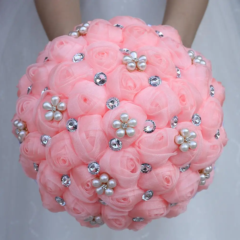 

Beautiful Pink Silk Flowers Holding Flowers Bridal Bouquets Rhinestone Artificial Flower Bridesmaids Bouquet Accessories W3001