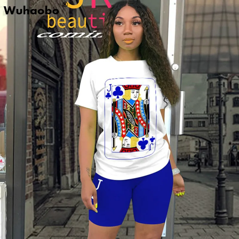 Wuhaobo Polyester Fabric Solid Suits S-4XL Women Sets Short Sleeve Top And Shorts Outfits Summer Tracksuit 2 Piece Set Plus Size |