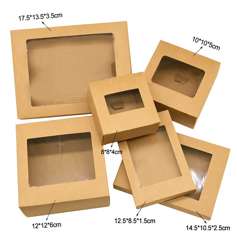 6Pcs Kraft Paper Cookie Candy Box PVC Window for Wedding Christmas Gift Boxes Packaging Decoration Birthday Party Supplies