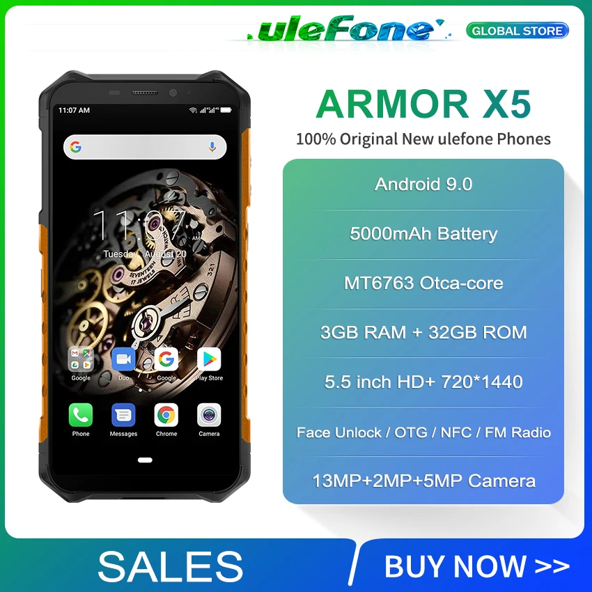 Смартфон Ulefone Armor X5 MT6763 Восьмиядерный IP68 Водонепроницаемый Android 9 разблокировка лица 3 ГБ 32 ГБ OTG NFC 4G LTE глобальная Версия Телефона