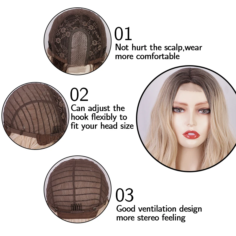 Onda de Água Peruca do Laço Dianteira do Laço Resistente ao Calor Perucas para Mulher Loira Longa Polegadas Natural Ondulado Omber Peruca Sintético Lolita Mel 24 4 Apliques e perucas