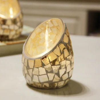 

European-Style Light Apricot Coffee Mosaic Glass Diagonal Candlestick Romantic Confession Candlelight Dinner Bar Decorations