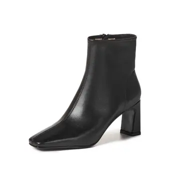 

Concise Side Zipper Women's Ankle Boots Winter 2020 Women Fashion Square Toe High Heels Shoes Casual Office Shoes Woman