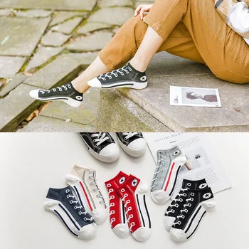 

5 Pairs 3D Cartoon Print Woman Socks Cotton Personality Imitation Shoes Funny and Kawaii Socks Women for Spring Autumn B0059