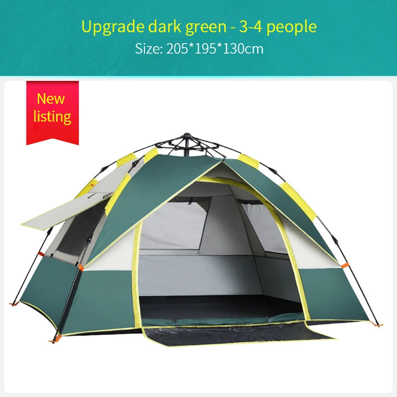 Automatic Tent 2 People 3-4 Person Camping Tent Thicken Sunscreen Breathable Tough Pole Large Space Quicking Open Hiking Tent - Цвет: 205X195X130cm