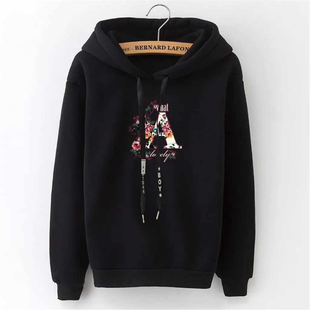 

Autumn Winter Fleece Harajuku Pullover Women Solid Letter Thick Long Sleeve Hoodie Women Hoodies Sweatshirts Female Casual Coat
