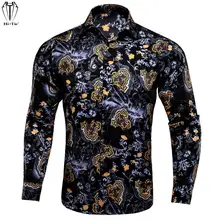 Oi tie novidade seda camisas dos homens manga longa impressão multi floral camisa masculina ajuste fino para lazer masculino casual jacquard festa de casamento