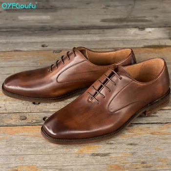 

QYFCIOUFU Fashion Genuine Calf Leather Men formal shoes Handmade Wedding Office Dress Derby Shoes Luxury oxford shoes for men