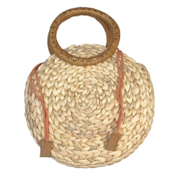 

JHD-Women Round Straw Handbag Rattan Bag Women Handmade Shoulder Bag Summer Beach Bag Messenger Totes