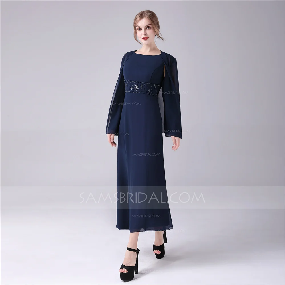 As picture Sheath / Column Jewel Tea-length Chiffon Evening Dress with Sequined - Цвет: As picture