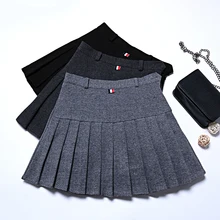 Зимняя Повседневная однотонная женская плиссированная юбка в винтажном Корейском стиле Харадзюку с высокой талией, мини-юбки трапециевидной формы для студентов, юбка выше колена