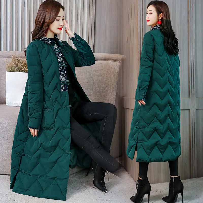 

Elegant Cotton Coat Women's Mid-length 2019 Winter New Style Retro National Wind Cotton-padded Clothes over-the-Knee Slimming Ch