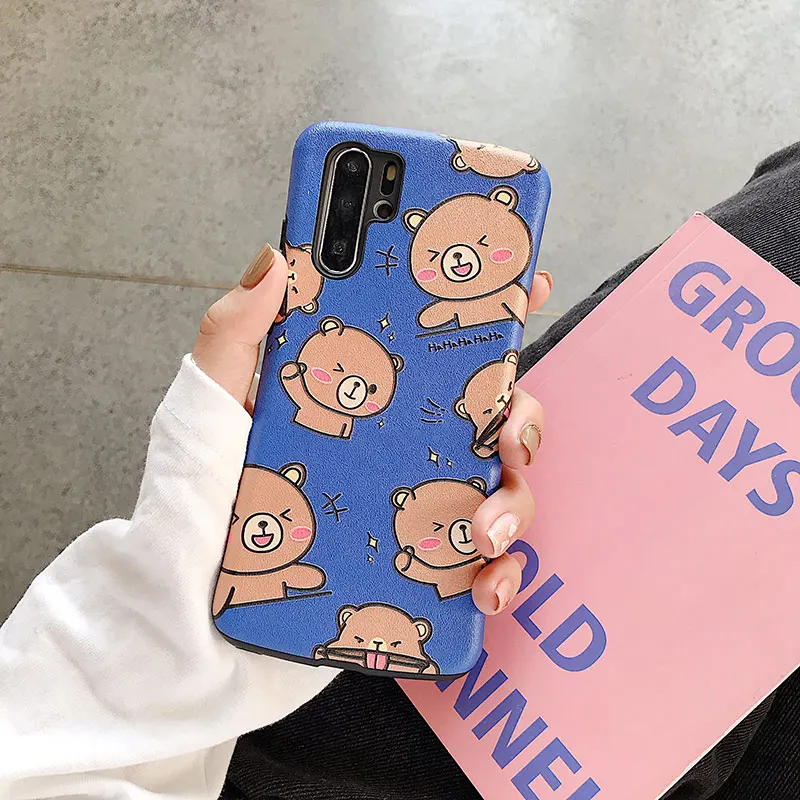 Чехлы с шелковой текстурой для huawei P20 P30Pro mate 20 30Pro, мягкий чехол с изображением кролика медведя для huawei Nova 3 4 5, задние чехлы - Цвет: 1