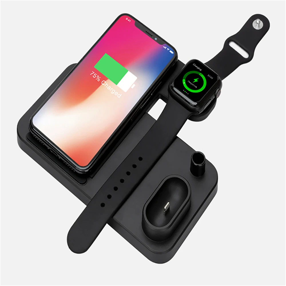 4 in 1 QI Wireless Fast Charger Folding Charging Dock Stand for iPhone X 8 Smart Phone for Apple Pen / Watch 1/2/3/4 for Airpods