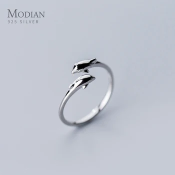 

Modian Simple Cute Dolphin Free Size Finger Rings For Women Genuine 925 Sterling Silver Animal Ring Party Gift Fine Jewelry