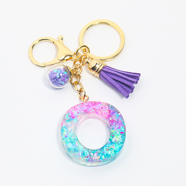 Creative Letter Alphabet Crystal Arylic Liquid Keychain Women Key Chains Ring Car Bag Tassels Pendent Charm Gift Accessory