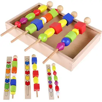 

Wooden Block Beads Sequencing Board Set Color Shape Learning Education Kids Toy