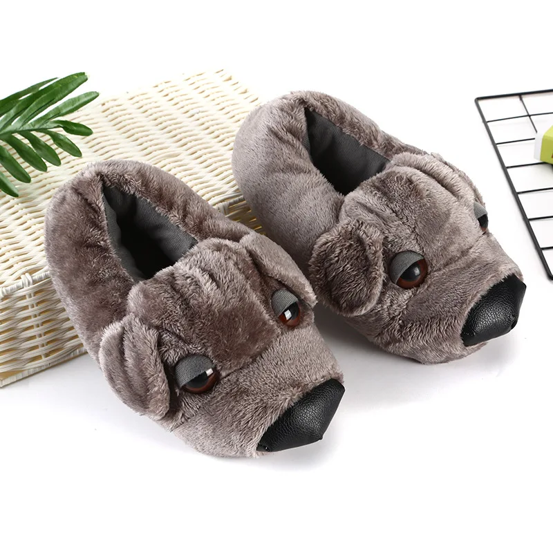 Gray Puppy Home Shoes Big Size 43 Adult Fluffy Animal Slippers Women ...