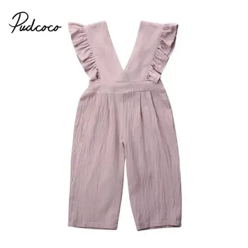 

Pudcoco 2020 Spring Newborn Baby Girl Clothes Sleevless Ruffle Solid Print Romper Jumpsuit Vest Collar Outfits Clothes Summer