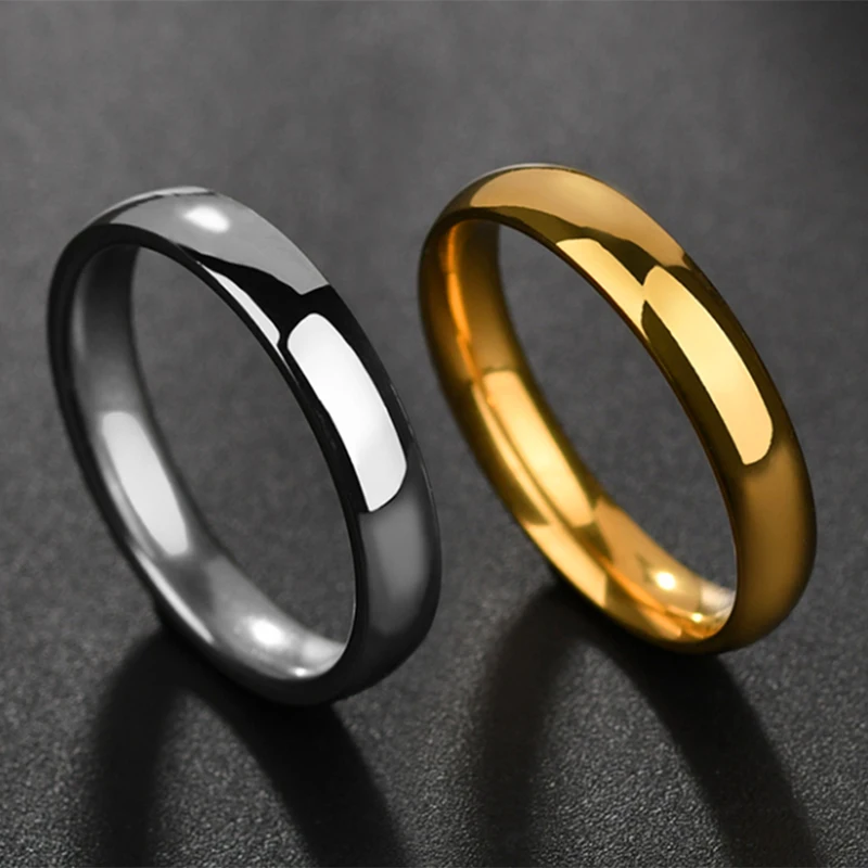 Auxauxme Fashion Simple Smooth 2/4/6/8mm Women Men Finger Rings Stainless Steel for Lovers Wedding Anniversary Jewelry Gifts 4