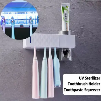 

Antibacteria UV Toothbrush Holder Automatic Toothpaste Dispenser Sterilize Home Cleaner Sterilize Bathroom Accessories Set