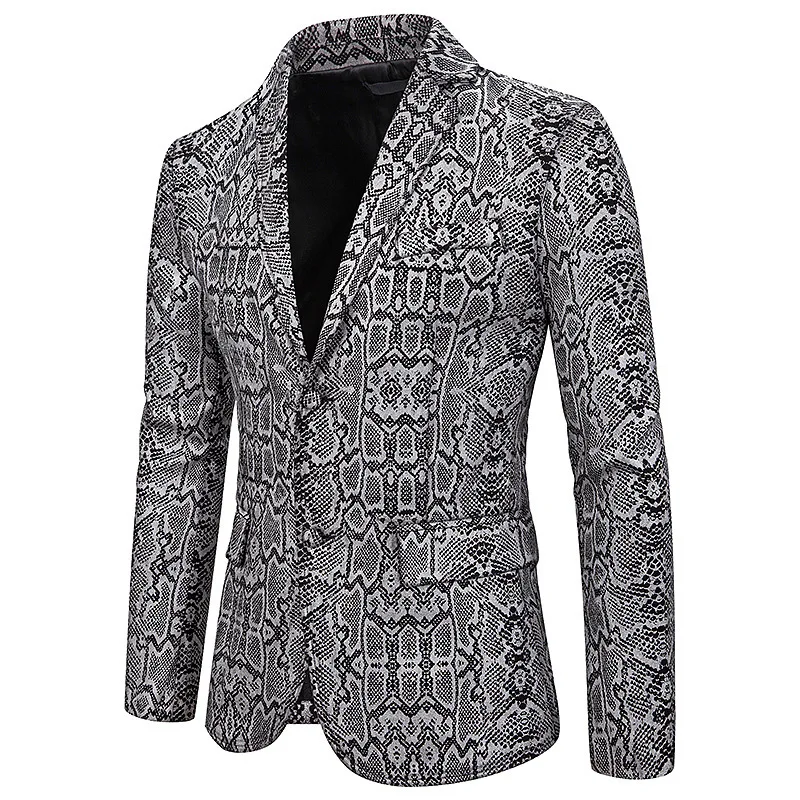 Европа плюс размер мужской змеиный принт костюм куртка позолота длинный рукав две кнопки Блейзер Куртка узкое повседневное пальто Модная уличная