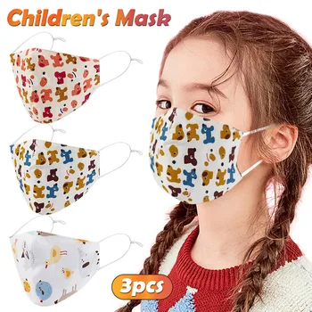 

3PCS Cartoon Animal Print Children Mask Breathable Washable Reusable Kids Face Mask Adjustable Earloop Face Cover Masque Enfants