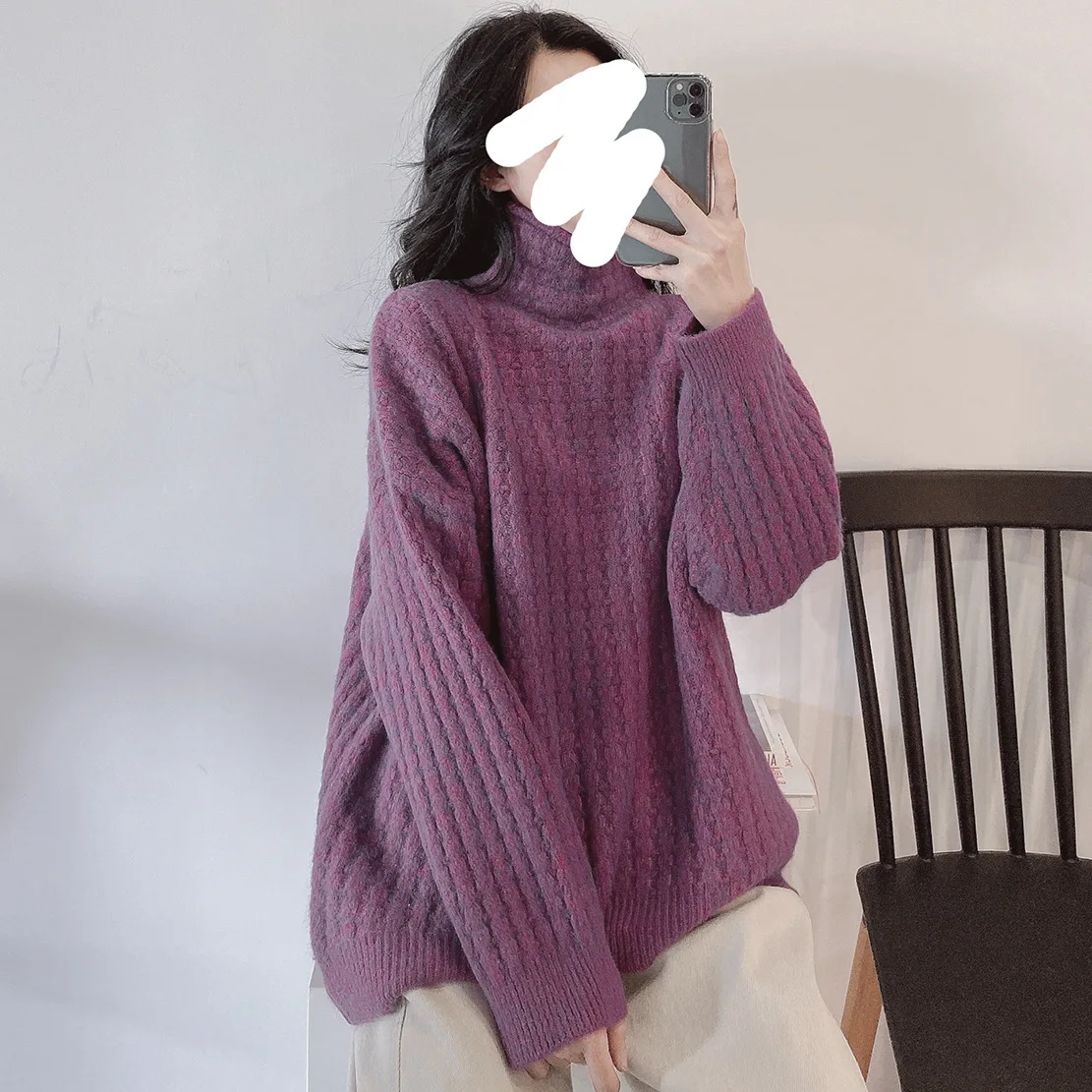 

Winter New Women's Casual Oversize Thickened Shirt Soft Waxy Cashmere Wool Blended OL Commute Slim Long Sleeve Bottoming Sweater