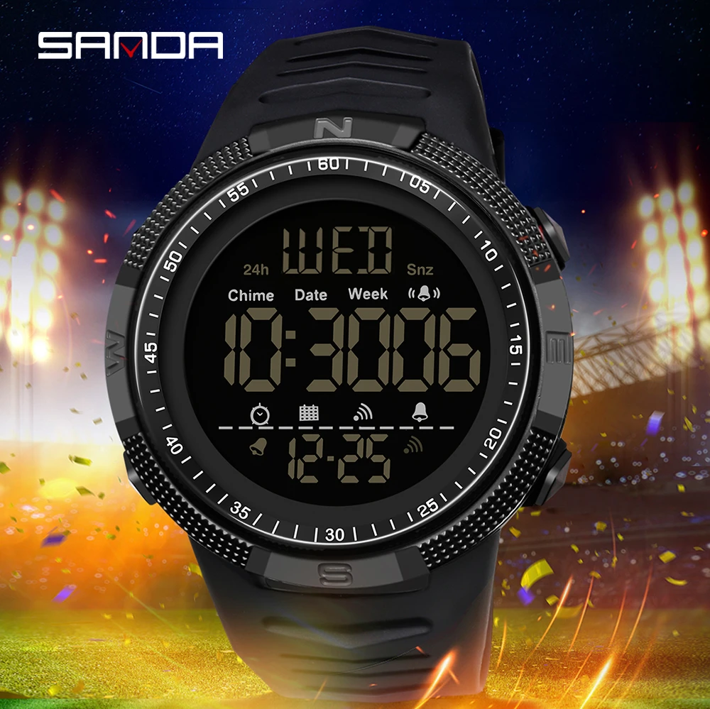 SANDA Fashion Military Men's Watches 50M Waterproof Sports Watch for Male LED Electronic Wristwatches Relogio Masculino 6014