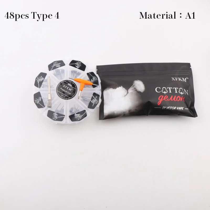 8in1 cotton type4 XFKM 8 в 1 готовая катушка Clapton катушка Alien Tiger Hive Quad плоский витой плавленый нагревательный провод для Vape DIY электронная сигарета предварительно изготовленная катушка - Цвет: 8in1 cotton type4