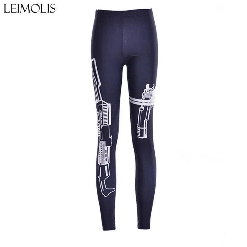 

LEIMOLIS 3D printed fitness push up workout leggings women gothic gun plus size High Waist punk rock pants