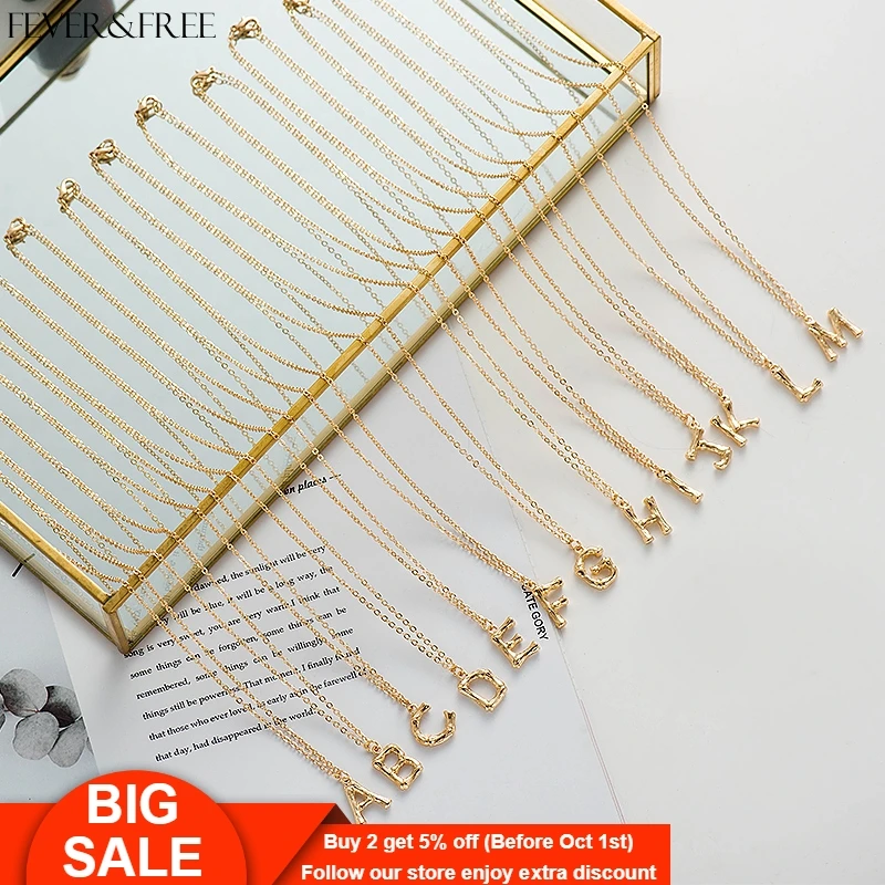 

Fever&Free Hot Sale Shiny Gold Hammered Initial Necklace Alphabet A-Z Letter Necklace Initials Name Necklace For Women Best Gift