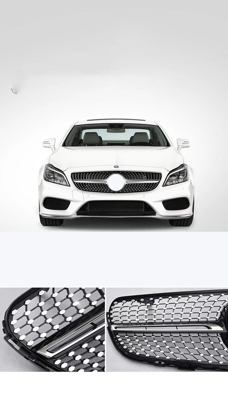 Front grill Diamond grille fit for Mercedes Ben C Class W204 C180 C200 C300 C250 C350 2007- with emblem Gloss/matte black