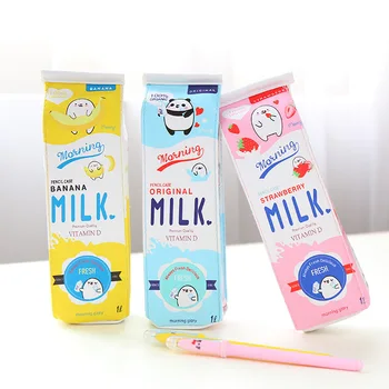 

20.5x6.5cm Korea Kawaii Pencil Case School for Girls Boys Leather Milk Pen Box Pencilcase Stationery Bag School Supplies