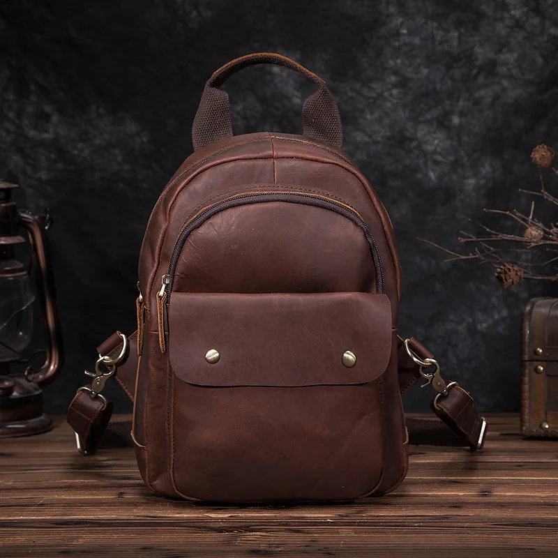 Mochila Hombre непромокаемый рюкзак Antirobo в винтажном стиле Cuero Lujo Marron Crazy Horse из натуральной кожи, рюкзак для путешествий, мужская кожаная сумка для ноутбука