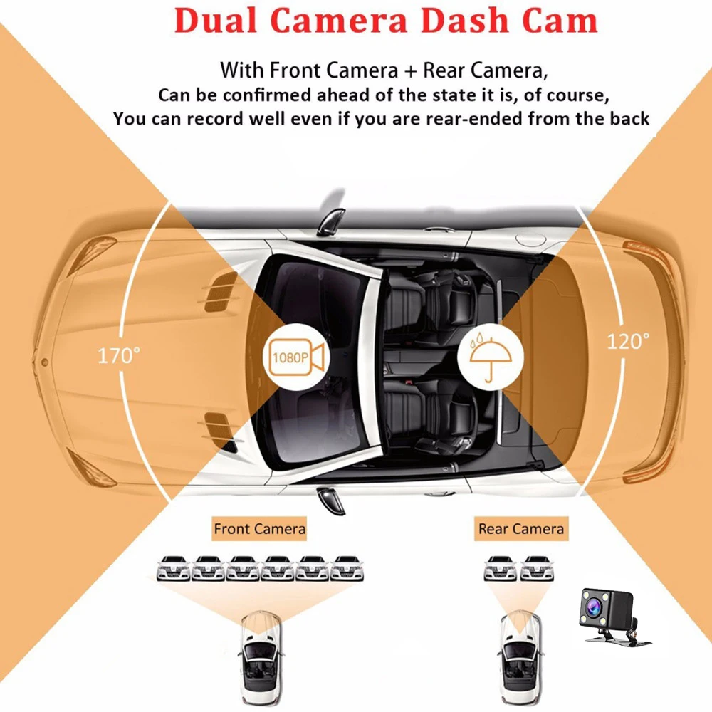 6Dash Cam New Dual Lens Car DVR Camera Full HD 1080P 4 IPS Front+Rear Mirror Night Vision Video Recorder Parking Monitor