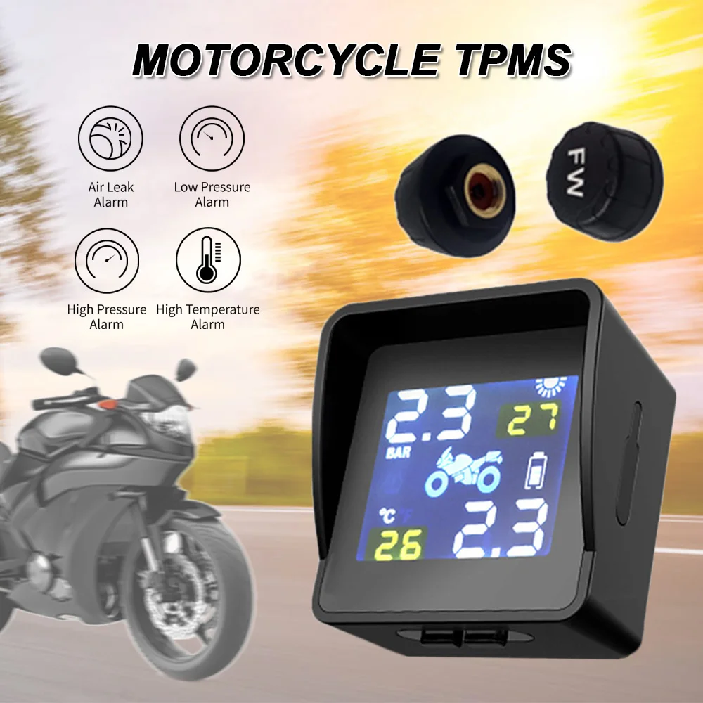 Шины для мотоцикла монитор давления Tpms 2 шт. датчик солнечной энергии заряда водонепроницаемый ЖК-дисплей цветной экран дисплей высокая температура сигнализации