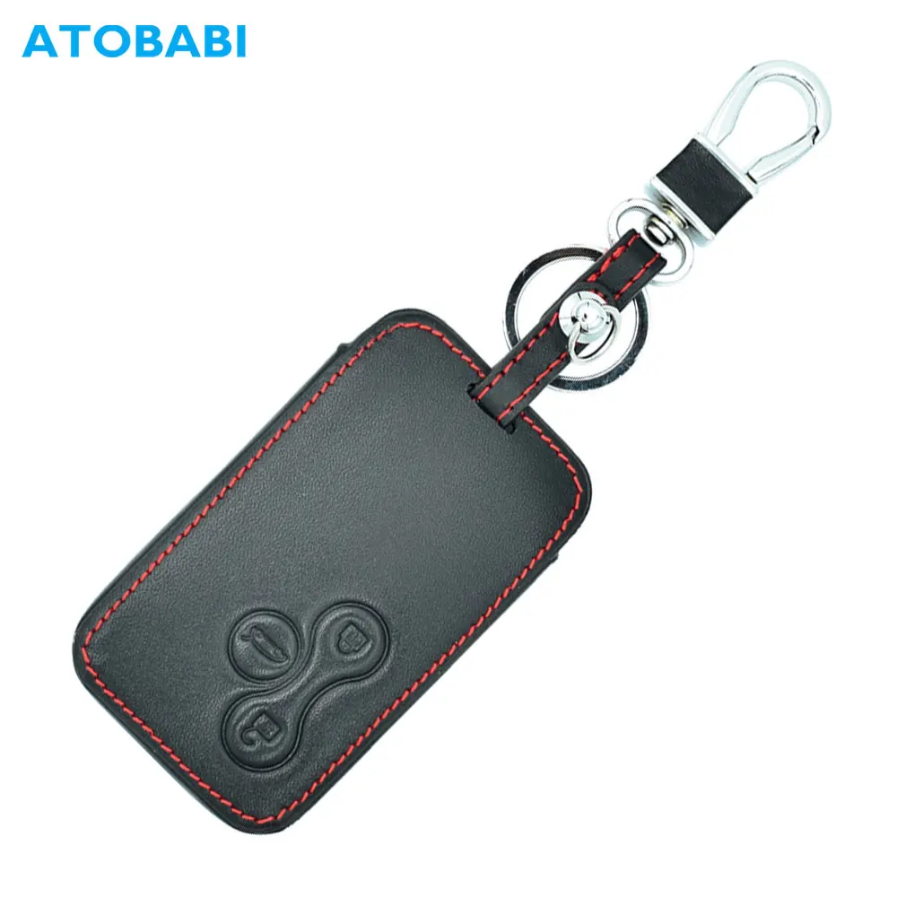 

ATOBABI Leather Car Key Cover For Renault Megane R.S. Scenic Smart Remote Control Fob Shell Case Holder Keychain Protector Bag